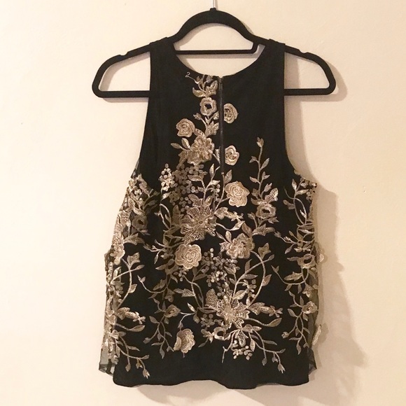 Gold/black embroidered sleeveless top - Picture 2 of 5